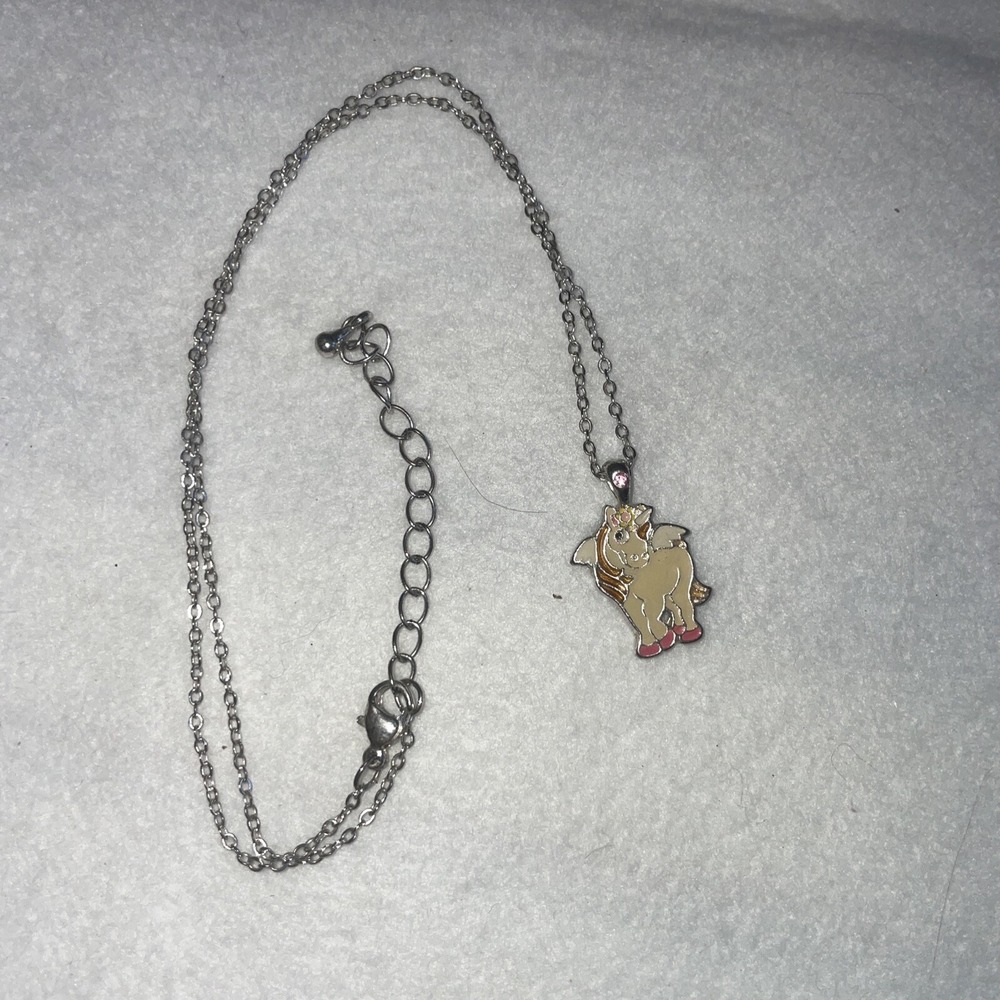Little Girls Necklace Silver Chain With Unicorn Charm
